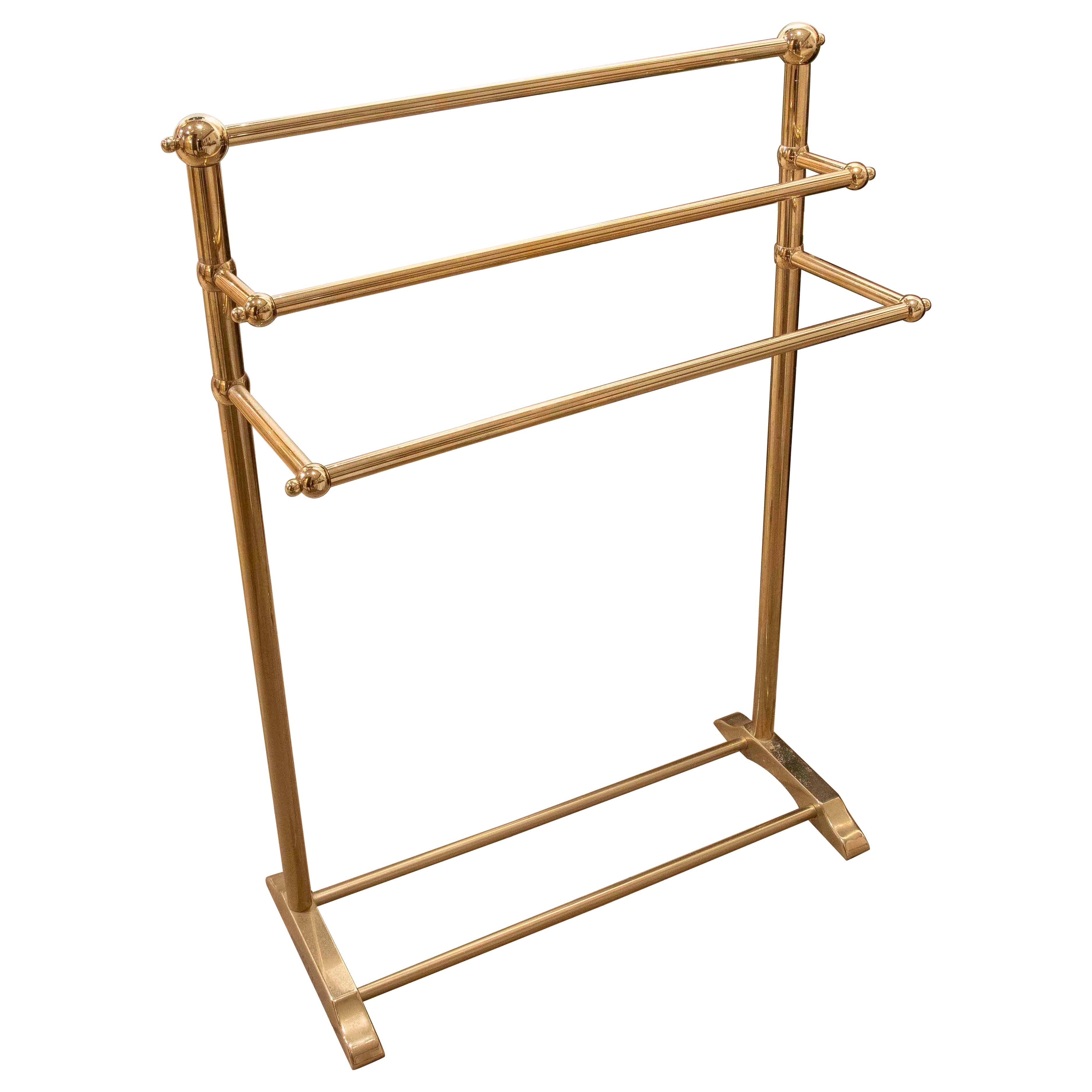 1970s Vintage Polished Brass Towel Rack with Modern Geometric Design