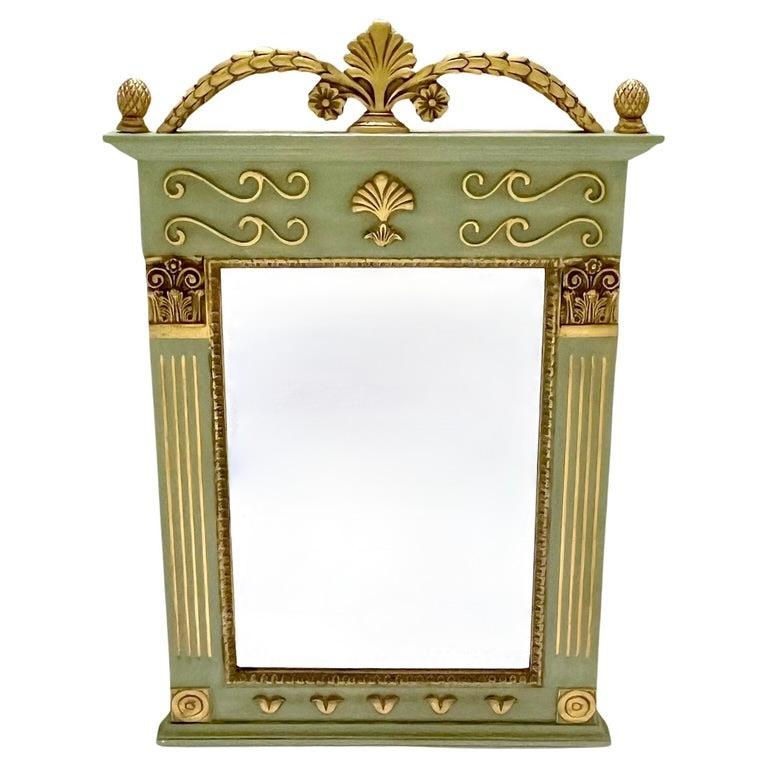 1970s Vintage Provincial French Parcel-Gilt Trumeau Mirror in Green & Gold Deco For Sale 8