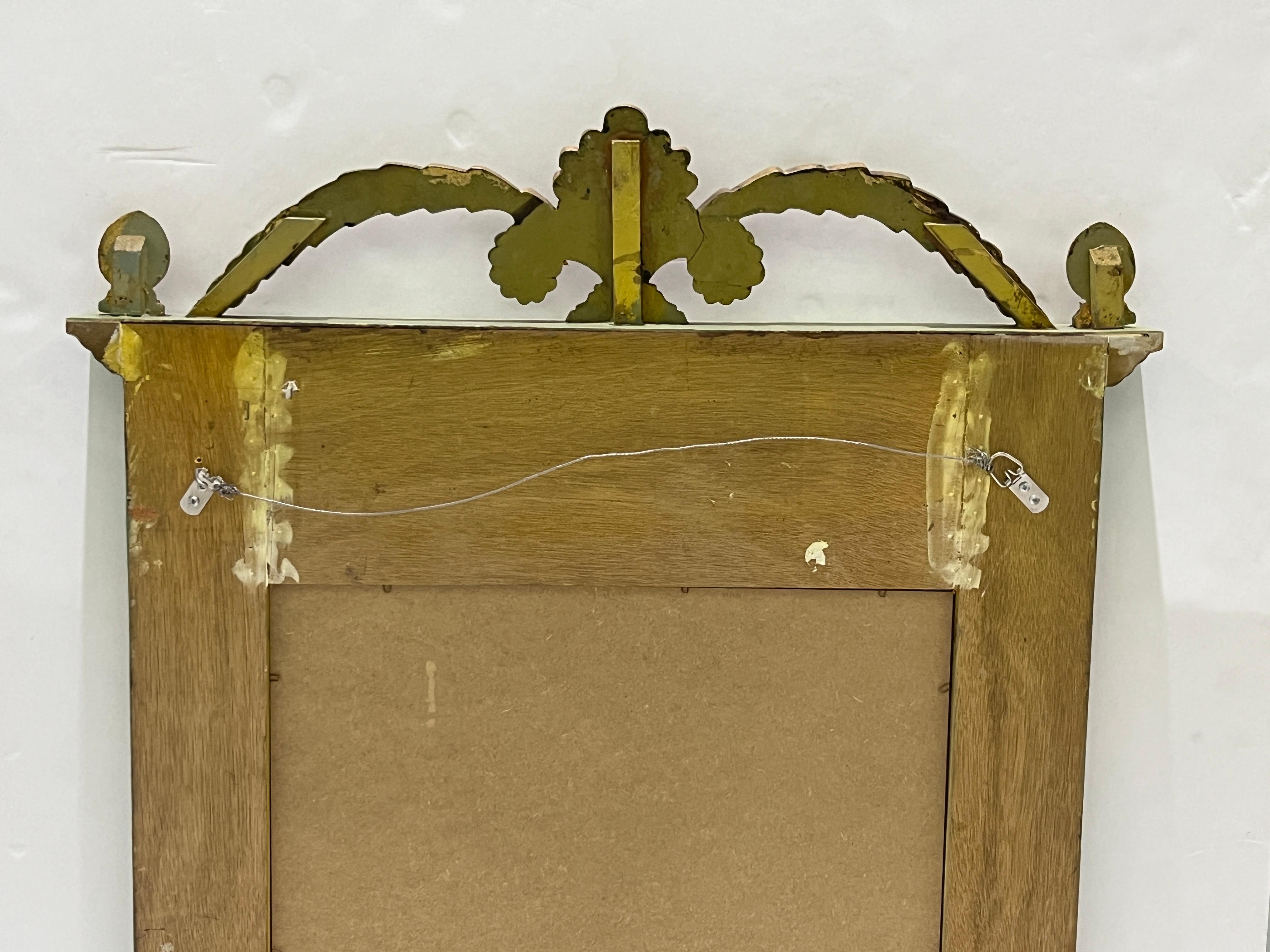 Gold Leaf 1970s Vintage Provincial French Parcel-Gilt Trumeau Mirror in Green & Gold Deco For Sale