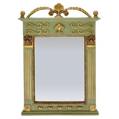 1970s Vintage Provincial French Parcel-Gilt Trumeau Mirror in Green & Gold Deco