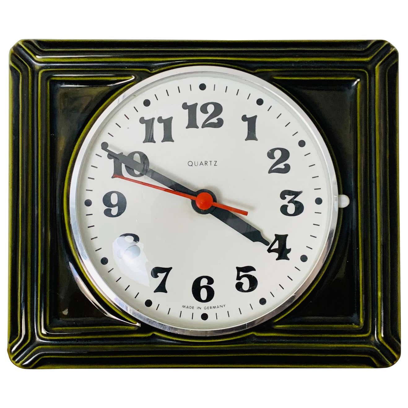 1970s Vintage Quartz German Rectangular Ceramic Green Wall Clock, Model ...