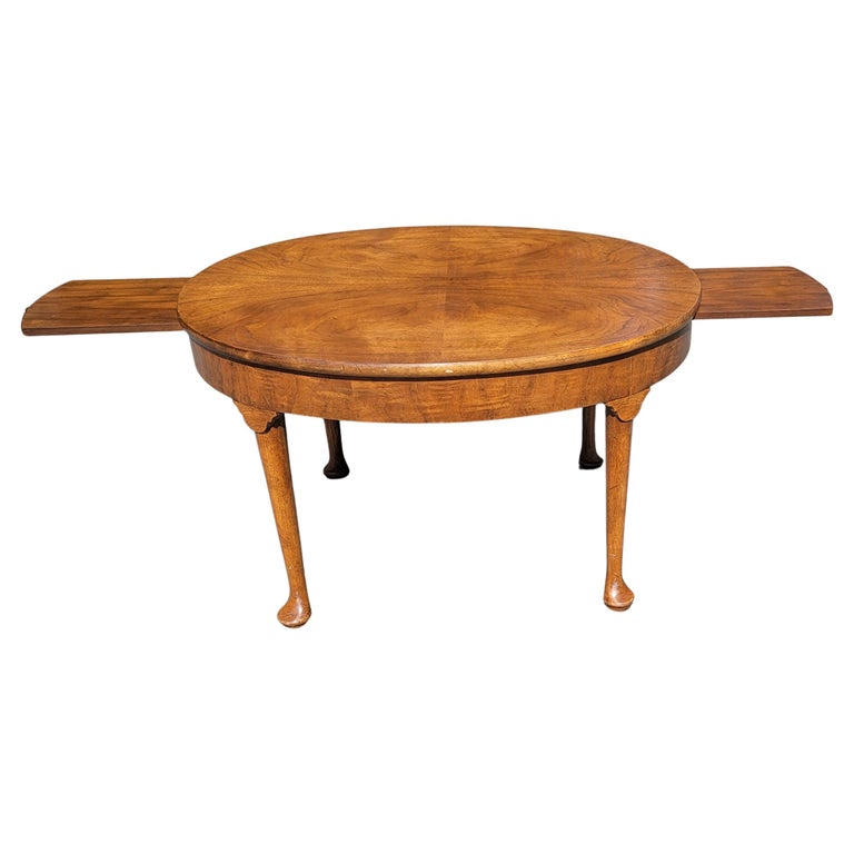1970s Vintage Queen Anne Walnut Oval Extension Coffee Table with PullOut Trays For Sale at 1stDibs
