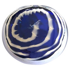 1970s Vintage Rare - Blown Glass Vase - Two Tone - Cobalt Blue Pattern 