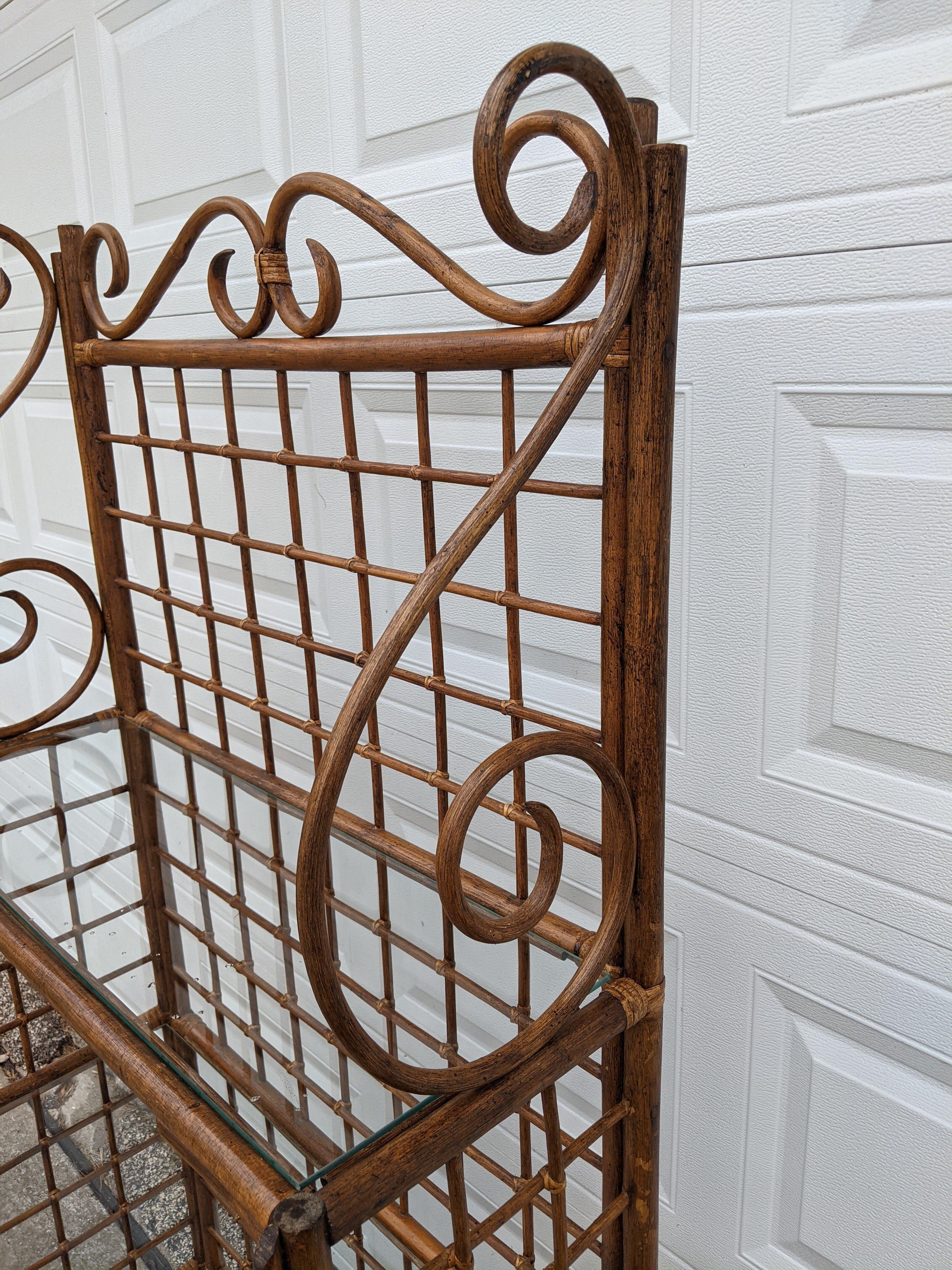 Bohemian 1970s Vintage Rattan and Glass Shelf