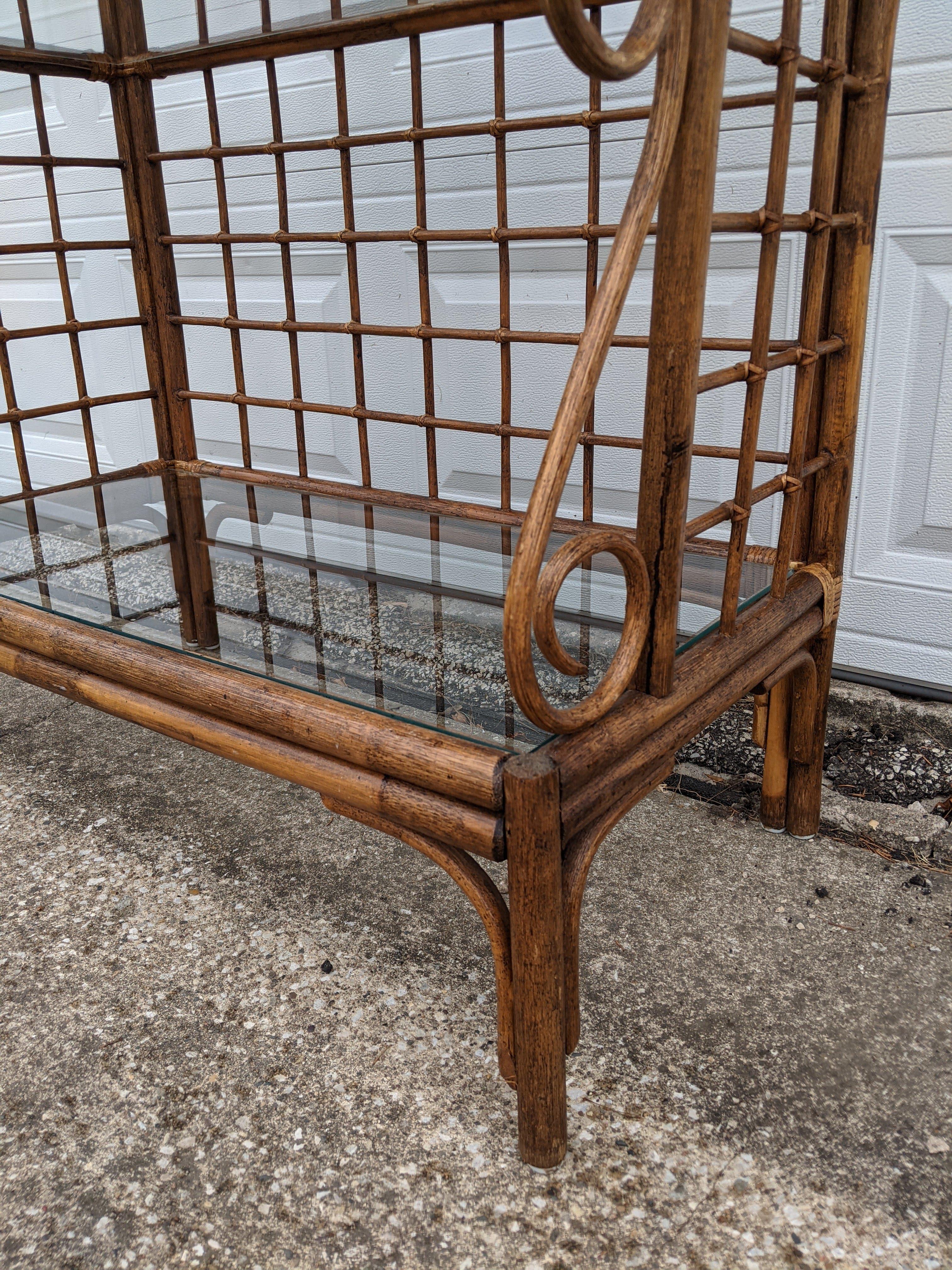 Late 20th Century 1970s Vintage Rattan and Glass Shelf