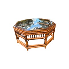 1970s Vintage Rattan Bamboo Wicker Coffee Table in Brighton Pavilion Style