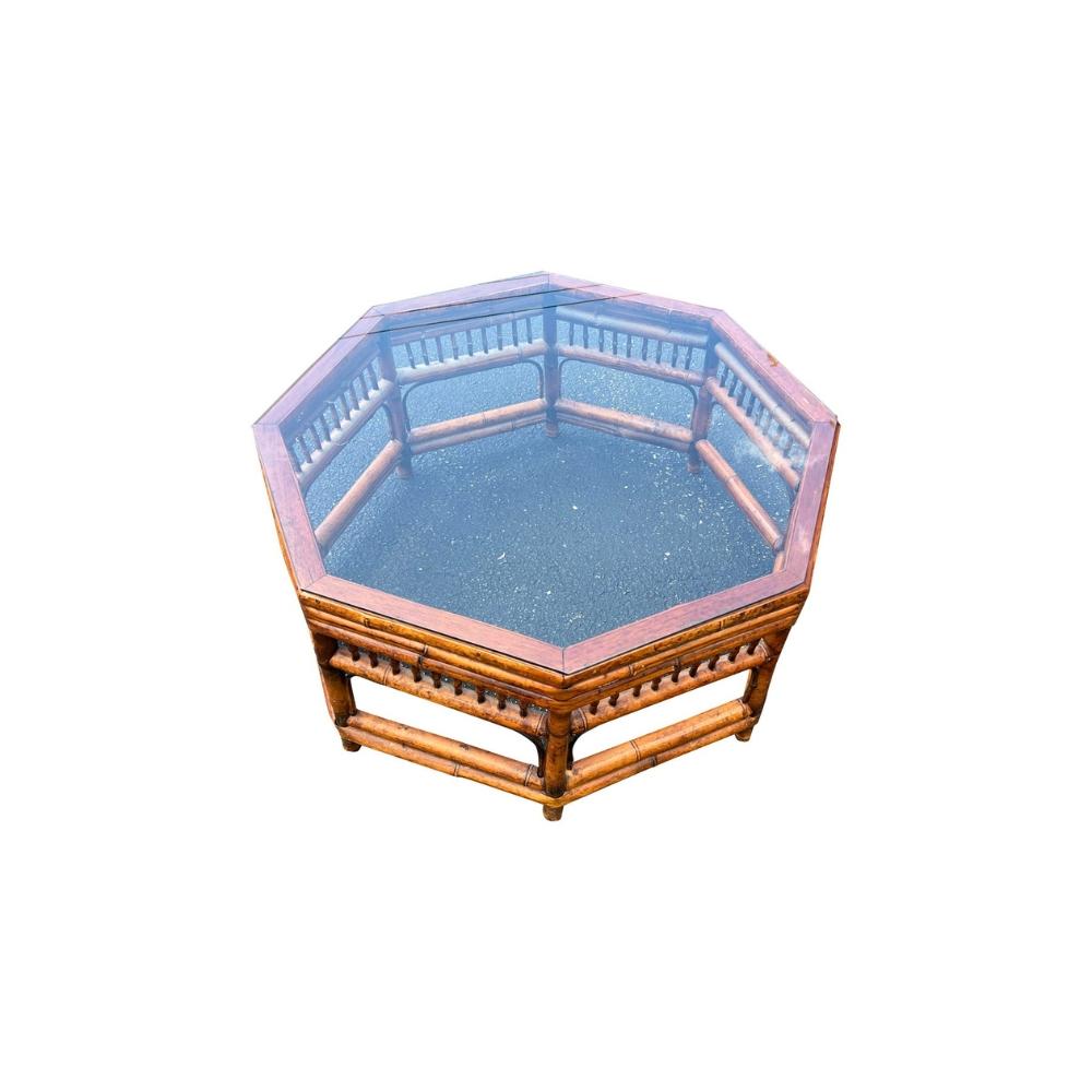 Fin du 20e siècle Table basse en rotin de bambou et osier vintage des années 1970, style Brighton Pavilion en vente