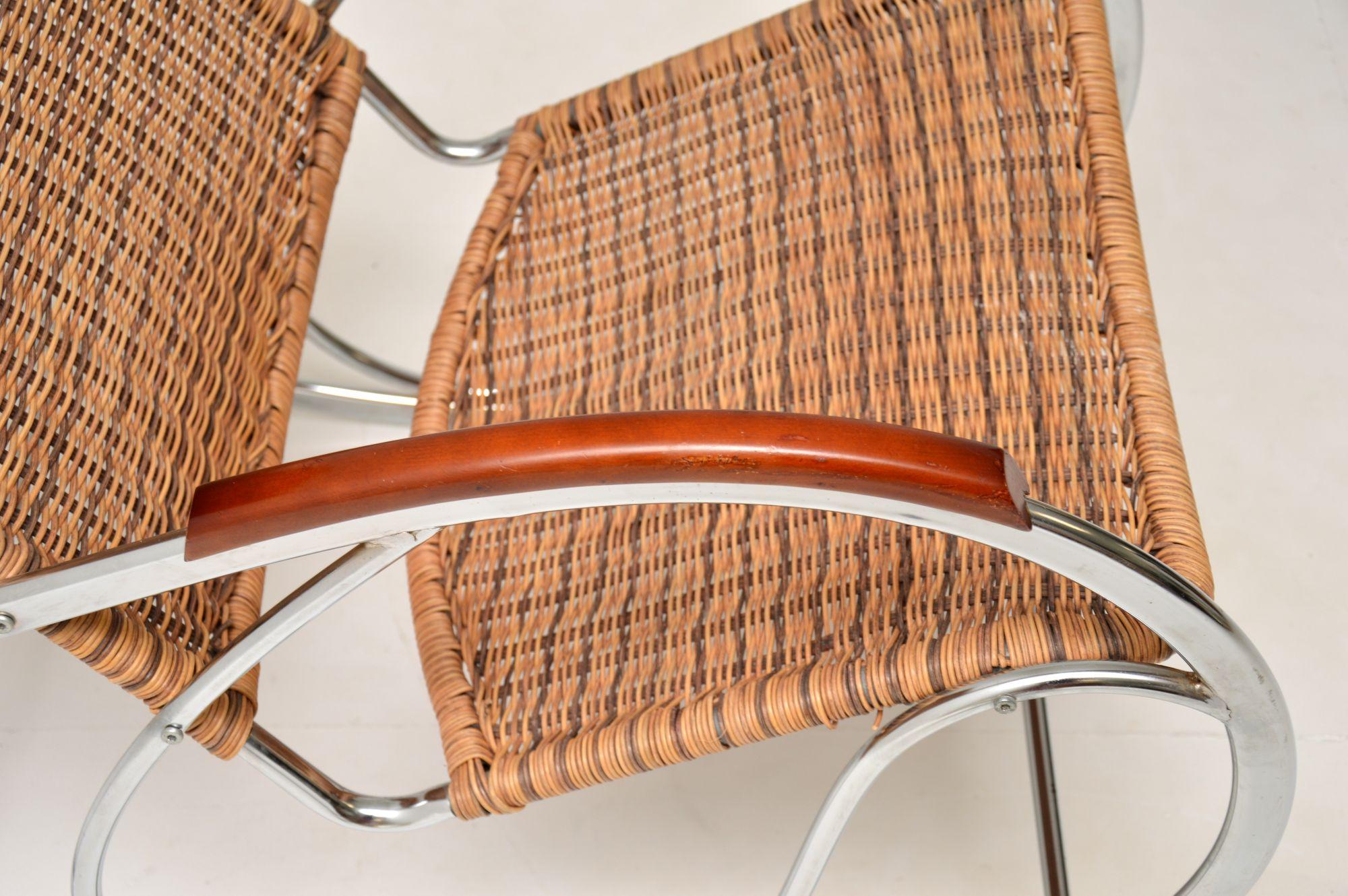 1970's Vintage Rattan & Chrome Rocking Chair For Sale 3