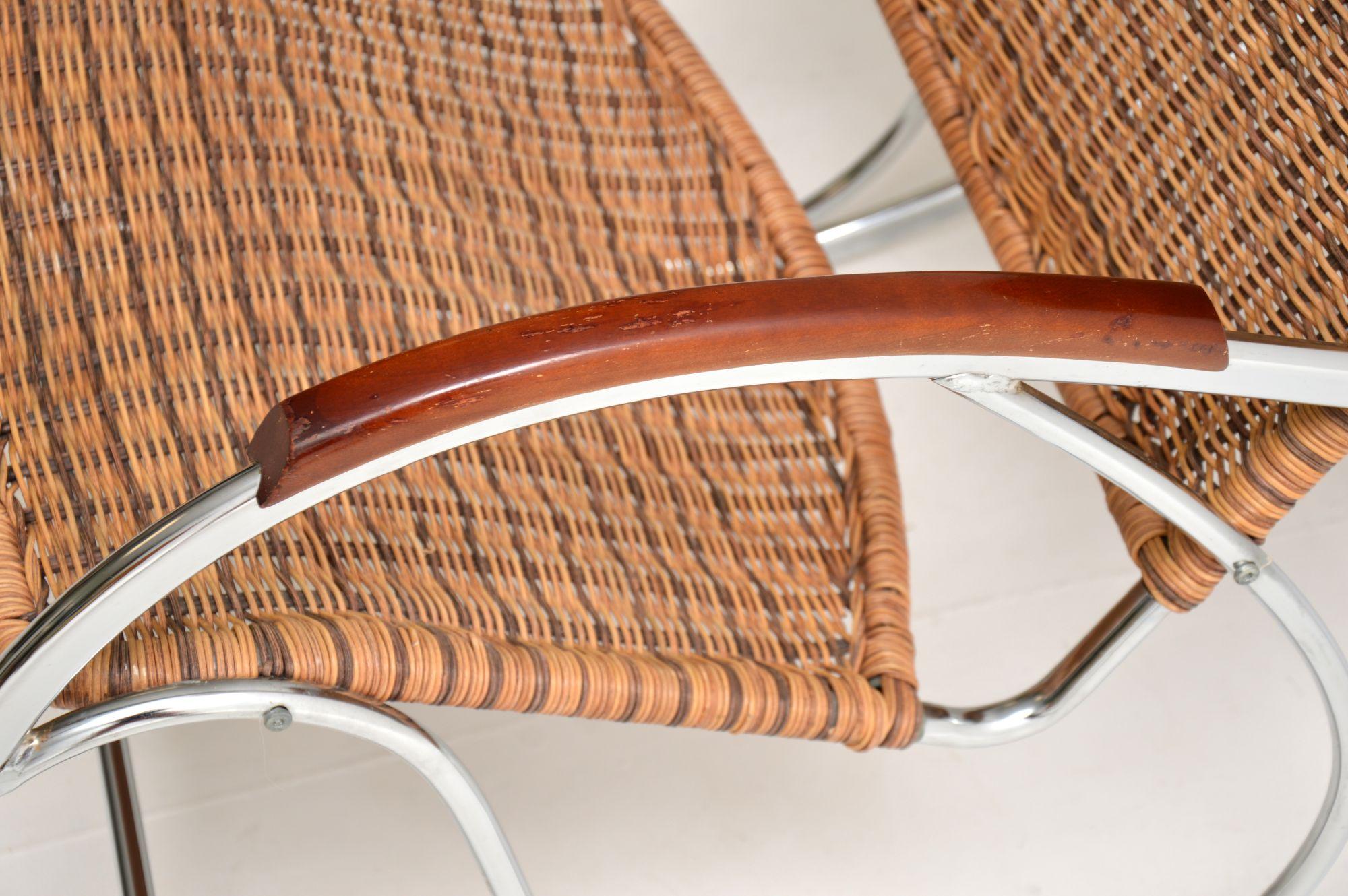 1970's Vintage Rattan & Chrome Rocking Chair For Sale 4