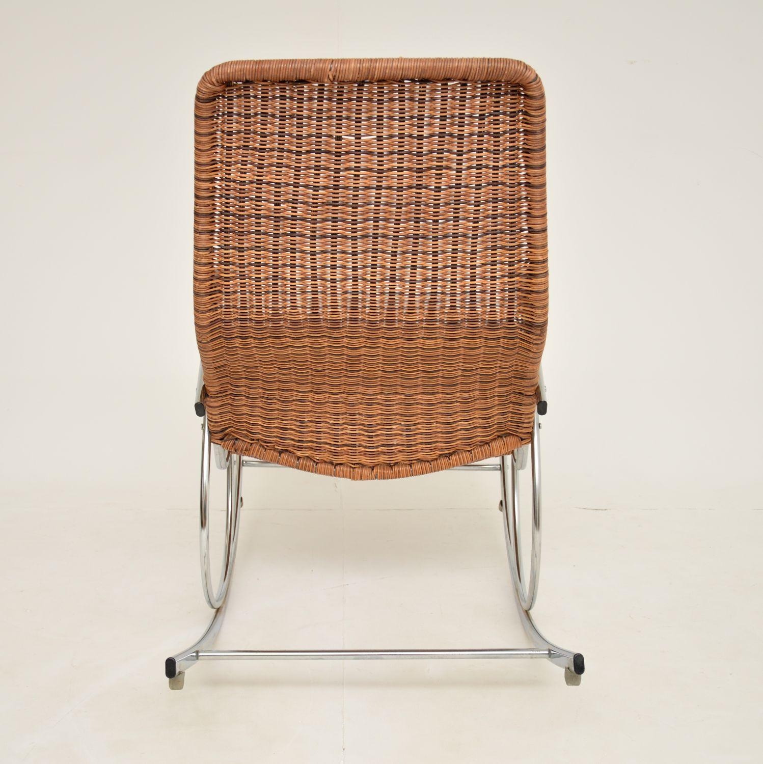 Late 20th Century 1970's Vintage Rattan & Chrome Rocking Chair For Sale