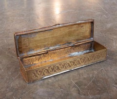 1970s Vintage Rectangular Brass Box Decorated with a Turquoise Lid