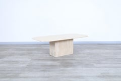 1970s Vintage Rectangular Marble Pedestal Coffee Table