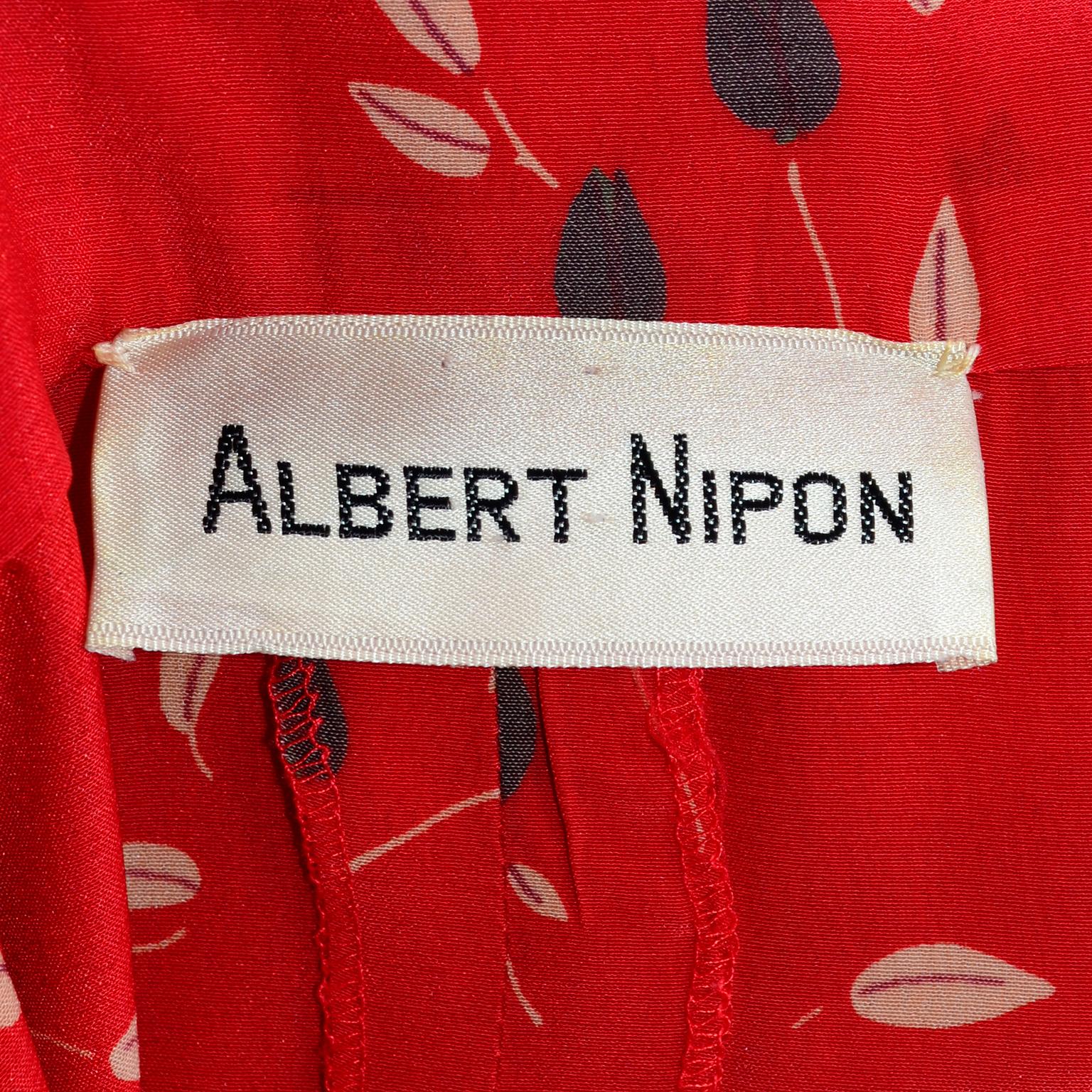 1970s Vintage Red Floral Print Albert Nipon Dress W Belt and Kerchief Scarf 7