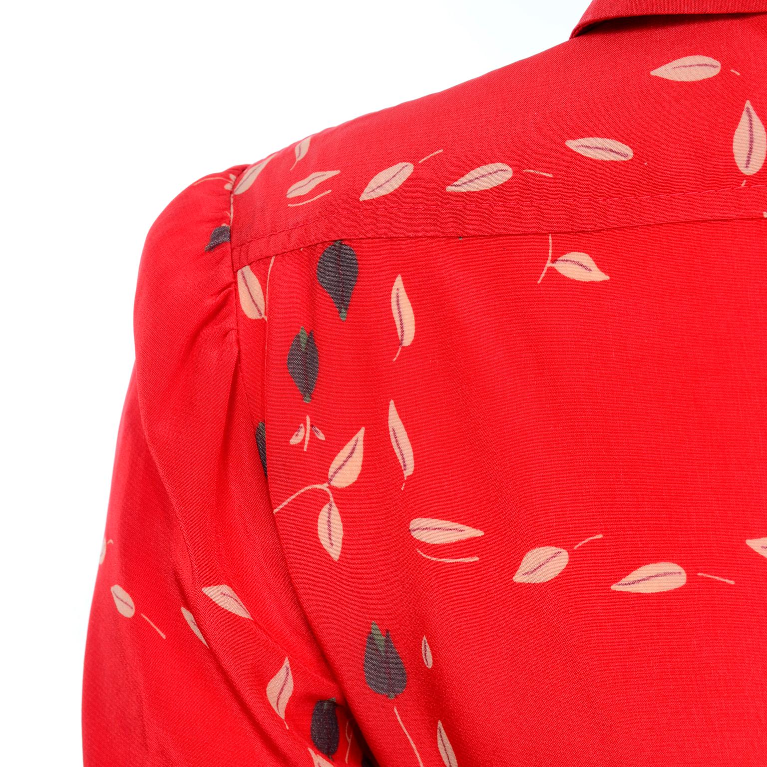 1970s Vintage Red Floral Print Albert Nipon Dress W Belt and Kerchief Scarf 2