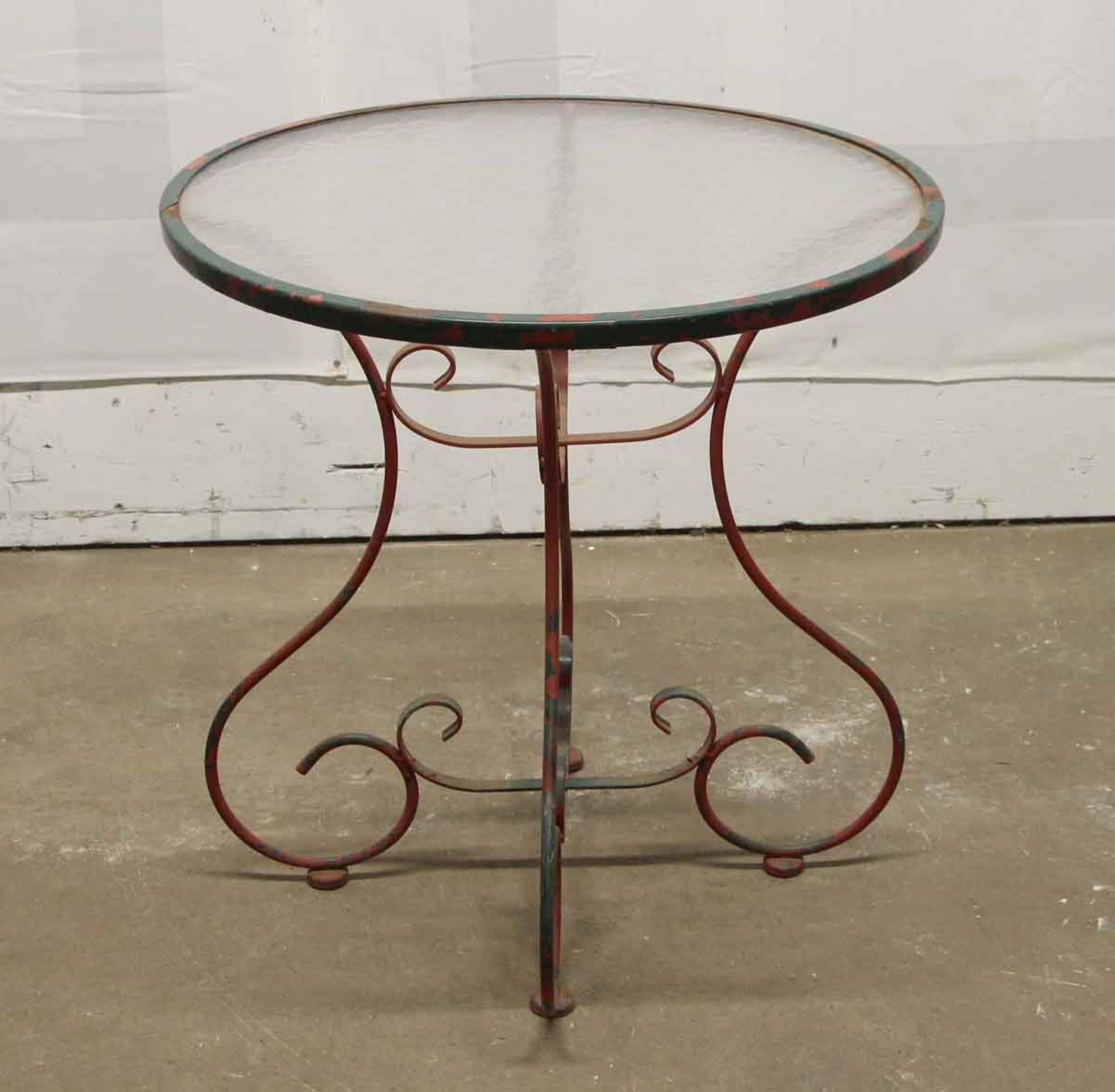 American 1970s Vintage Red Steel and Glass Top Patio Table Set