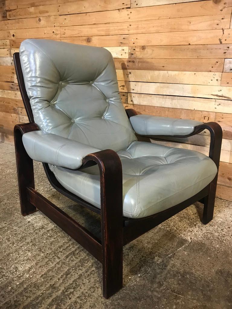 1970s Vintage Retro Dutch Coja Grey Leather Bentwood Arm Chair or Club Chair For Sale 4