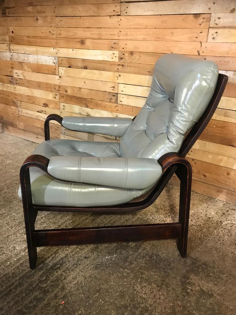 20th Century 1970s Vintage Retro Dutch Coja Grey Leather Bentwood Arm Chair or Club Chair For Sale