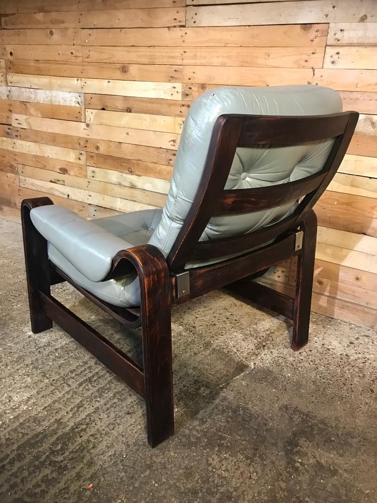 1970s Vintage Retro Dutch Coja Grey Leather Bentwood Arm Chair or Club Chair For Sale 1