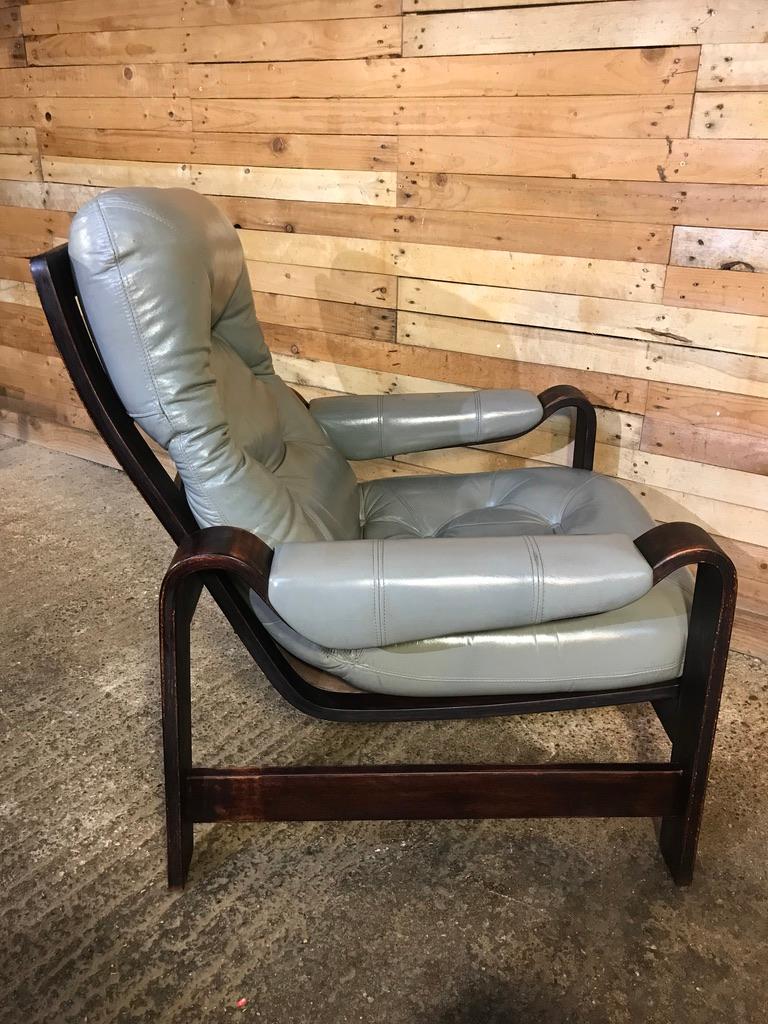 1970s Vintage Retro Dutch Coja Grey Leather Bentwood Arm Chair or Club Chair For Sale 3