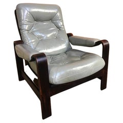 1970s Vintage Retro Dutch Coja Grey Leather Bentwood Arm Chair or Club Chair