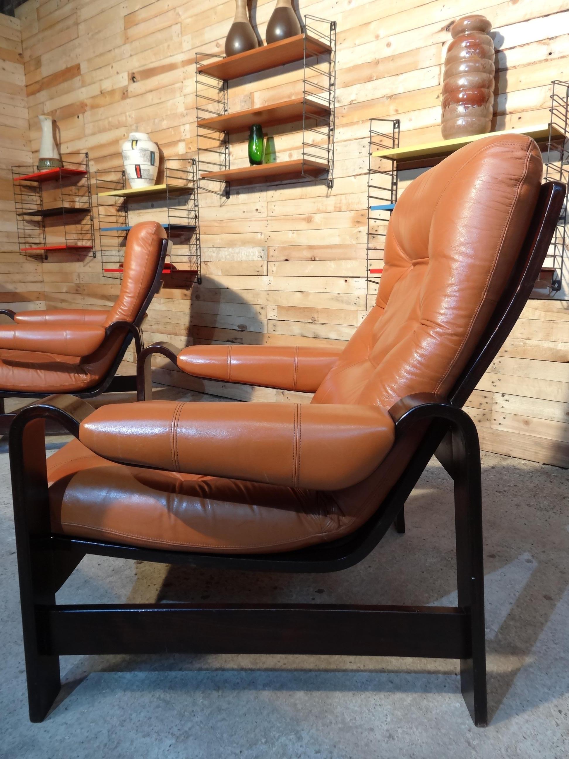 Mid-Century Modern 1970s Vintage Retro Dutch Coja Leather Bentwood Arm Chair or Club Chair