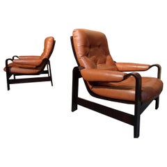 1970s Vintage Retro Dutch Coja Leather Bentwood Arm Chair or Club Chair