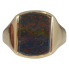 1970s Vintage Ring for Men's, Set with Bloodstone in Rub Over Mount
