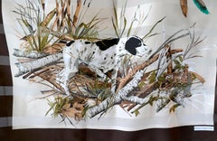 1970s Vintage Scarf “ Pointer Dog in the Field” designed by Franco Laurenti