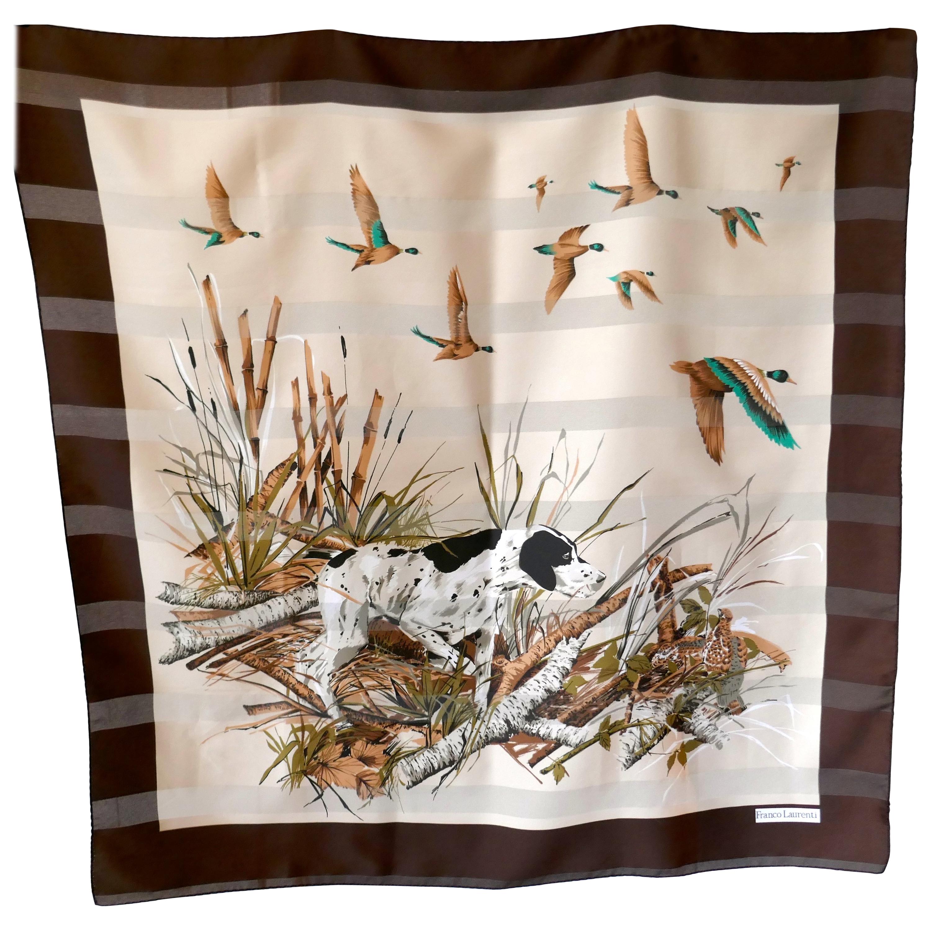 1970s Vintage Scarf “ Pointer Dog in the Field” designed by Franco Laurenti  