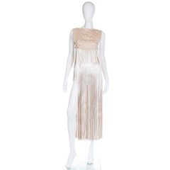 1970s Vintage Silky Fringe Long Vest w Fish Scale Embroidery