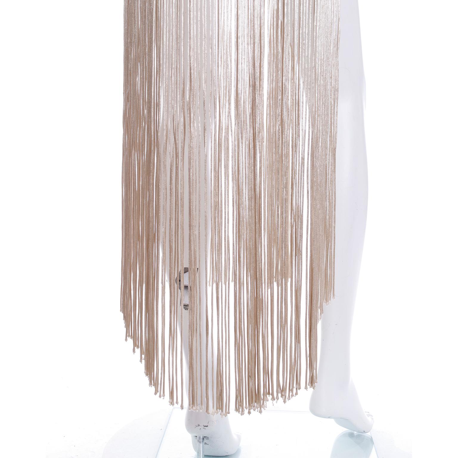 1970s Vintage Silky Fringe Long Vest w Fish Scale Embroidery For Sale 4