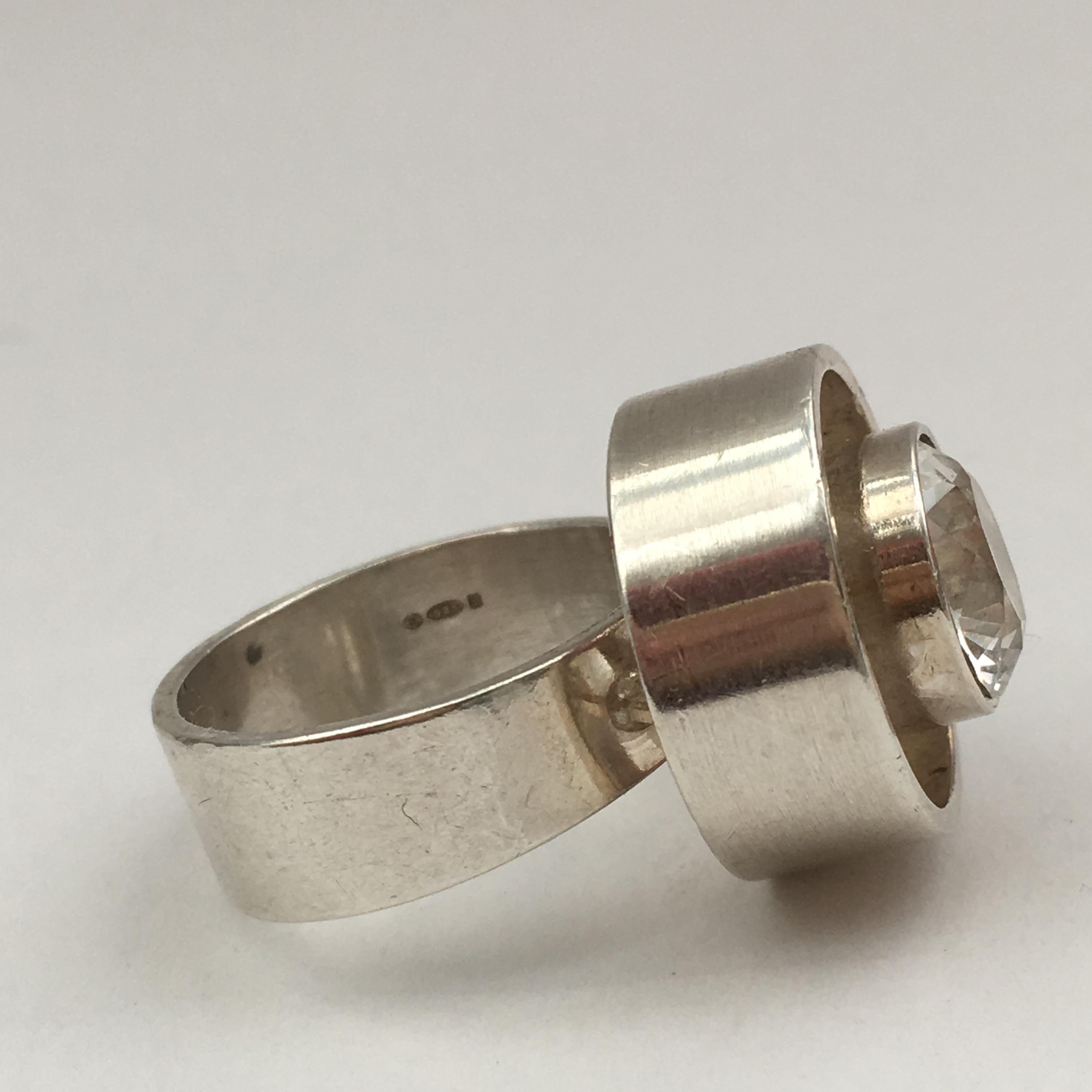 1970s Vintage Silver Niel Erik from Rock Crystal Abstract Danish Modernist Ring For Sale 6