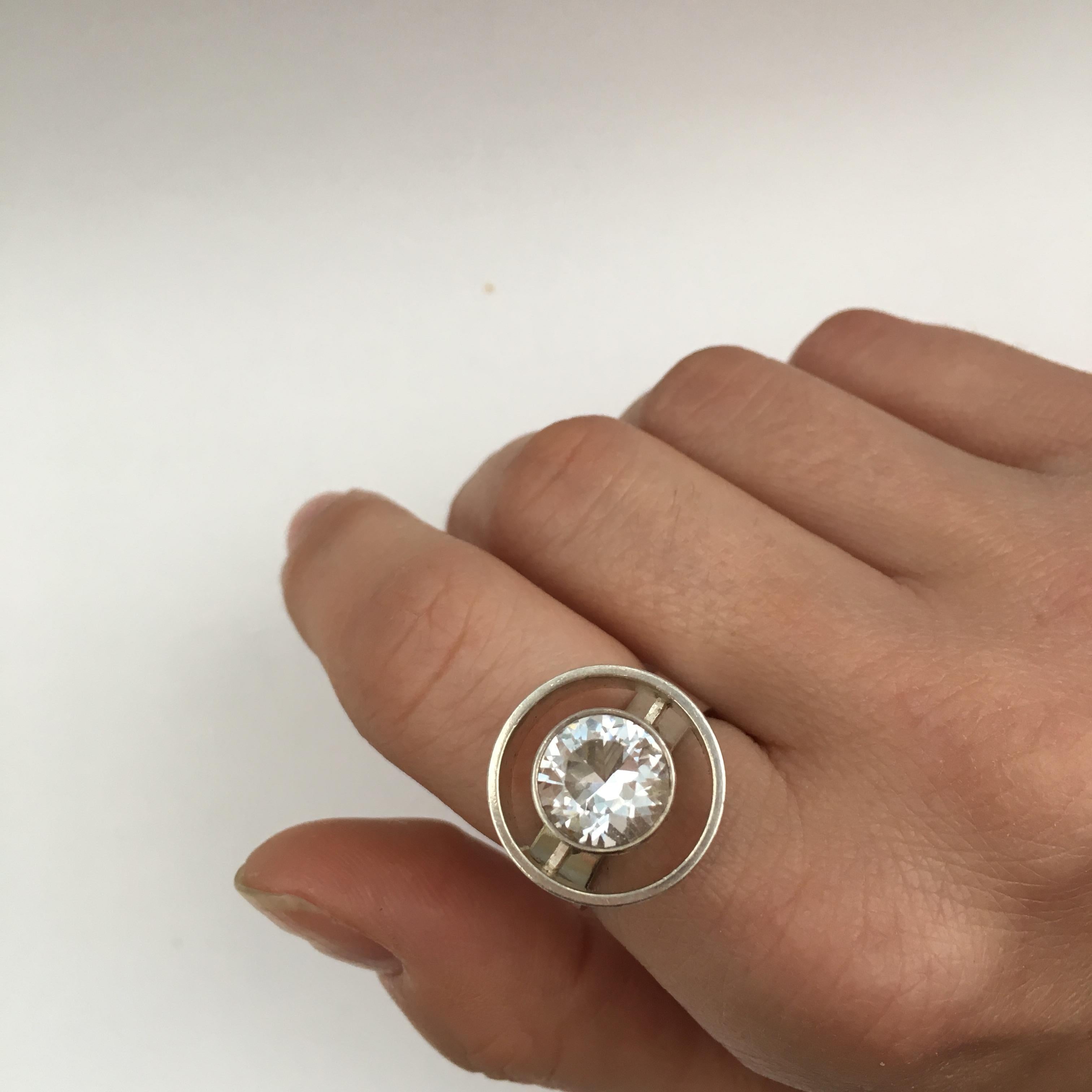 1970s Vintage Silver Niel Erik from Rock Crystal Abstract Danish Modernist Ring For Sale 1
