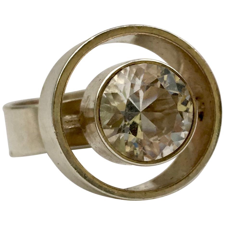 1970s Vintage Silver Niel Erik from Rock Crystal Abstract Danish Modernist Ring For Sale