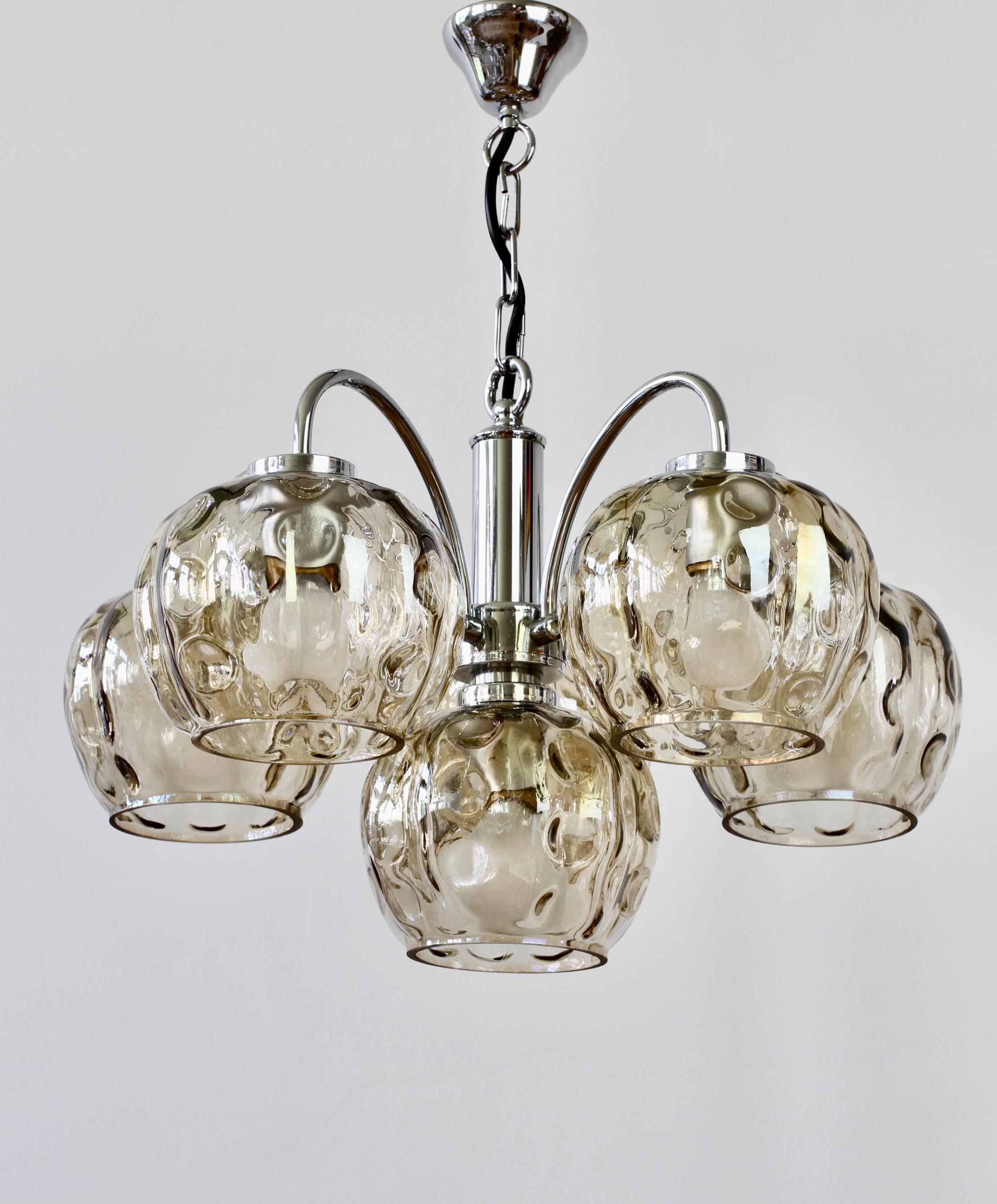 1970s Vintage Six Arm Chrome Chandelier with Smoked Toned 
