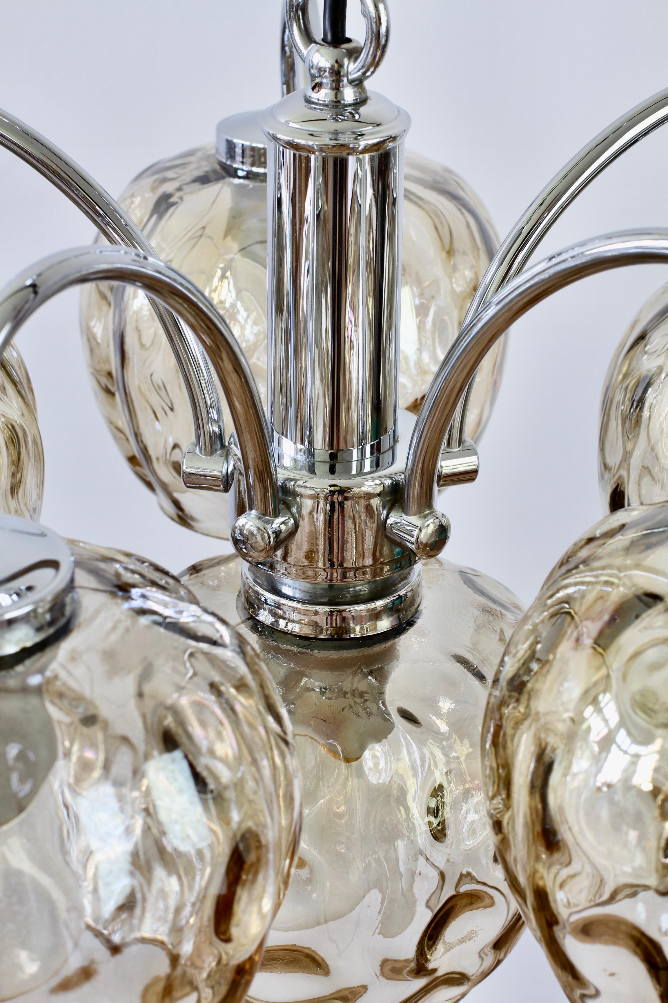Metal 1970s Vintage Six Arm Chrome Chandelier with Smoked Toned 