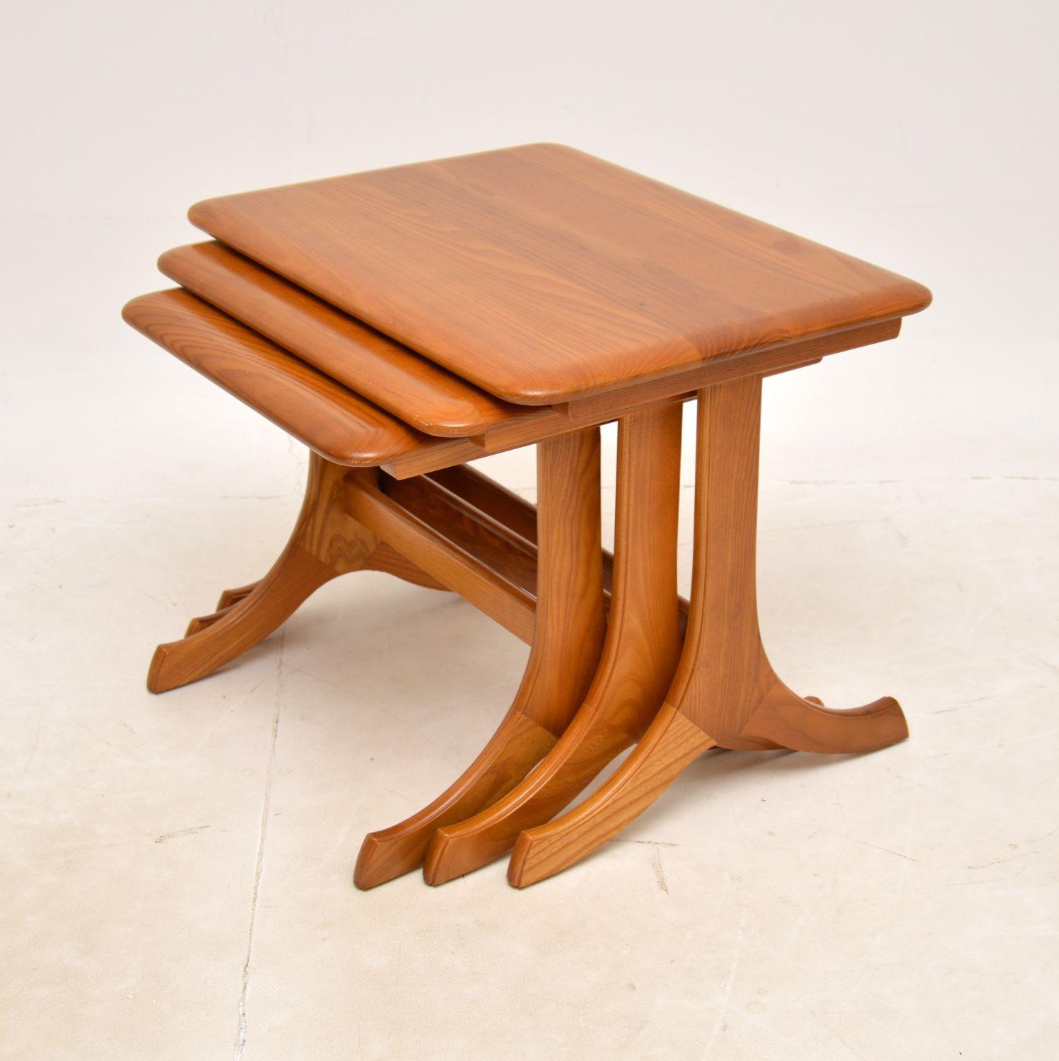 Mid-Century Modern Vintage Solid Elm Nest of Tables, circa 1970s For Sale
