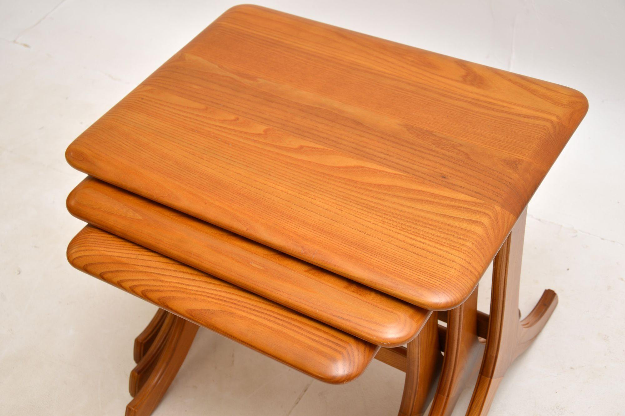 British Vintage Solid Elm Nest of Tables, circa 1970s For Sale