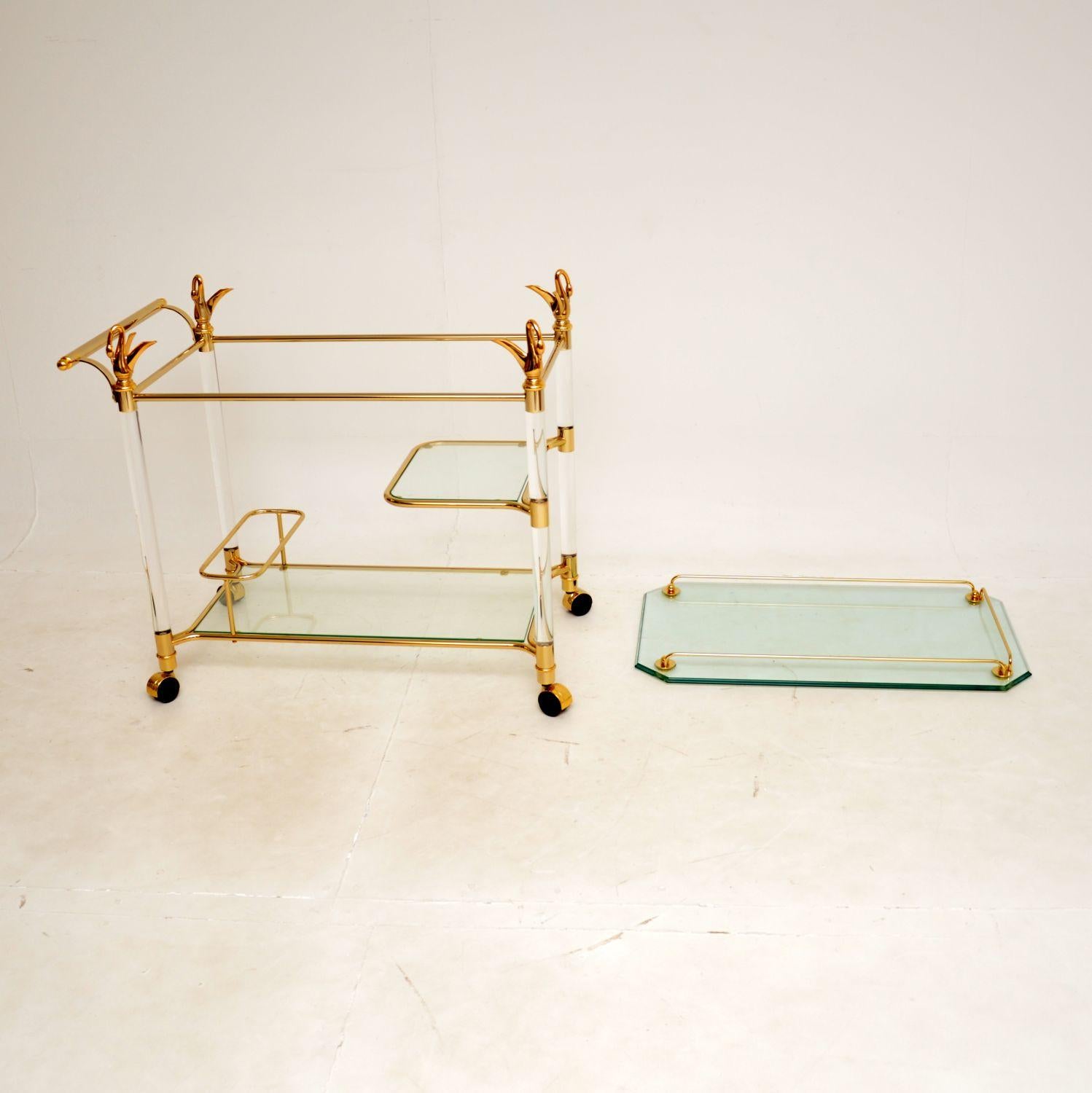 Late 20th Century 1970s Vintage Spanish Bar Cart in Lucite & Glass