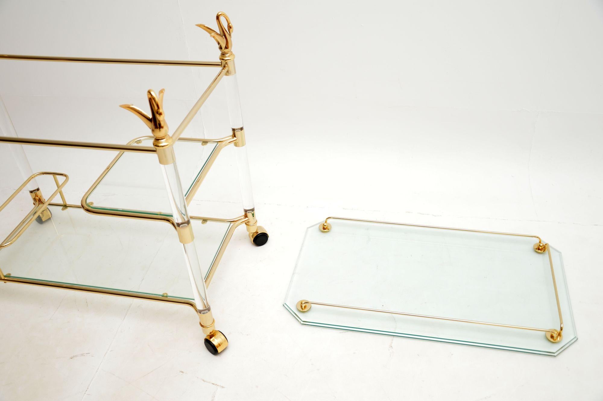 1970s Vintage Spanish Bar Cart in Lucite & Glass 1