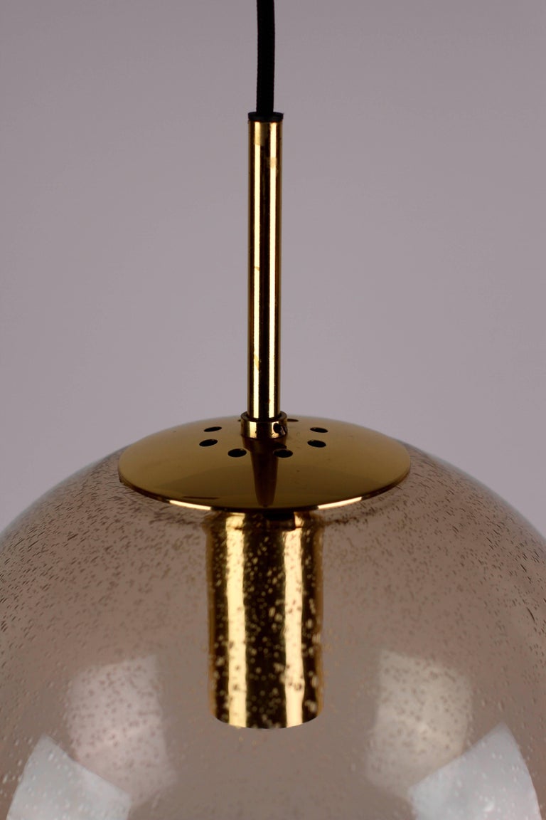 1 of 2 Vintage Spherical Smoked Glass Globe Pendant Light by Glashütte