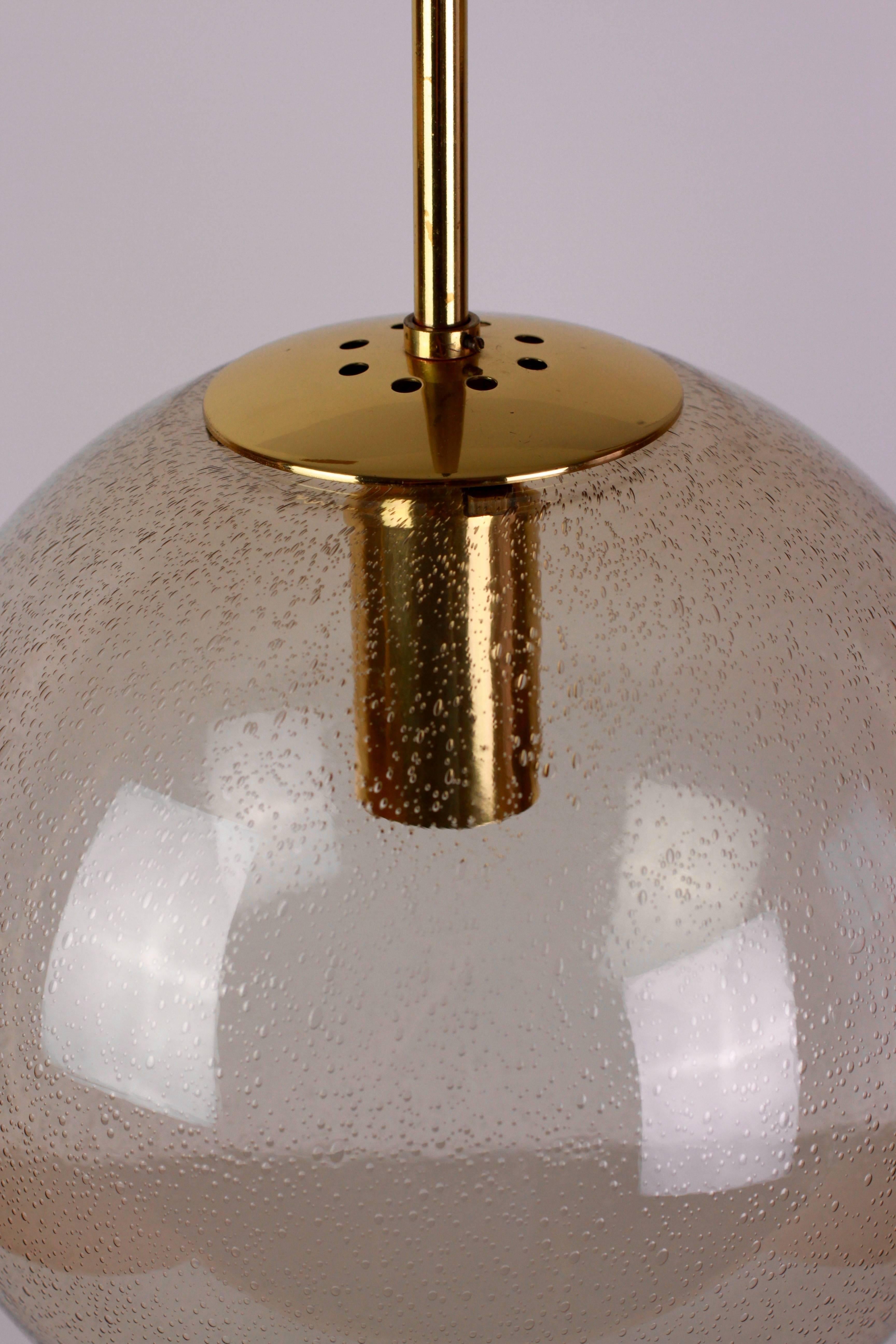 Mid-Century Modern 1 of 2 Vintage Spherical Smoked Glass Globe Pendant Light by Glashütte Limburg For Sale