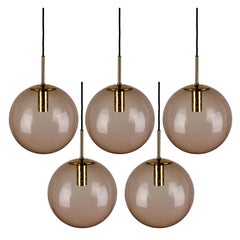 1 of 2 Vintage Spherical Smoked Glass Globe Pendant Light by Glashütte Limburg