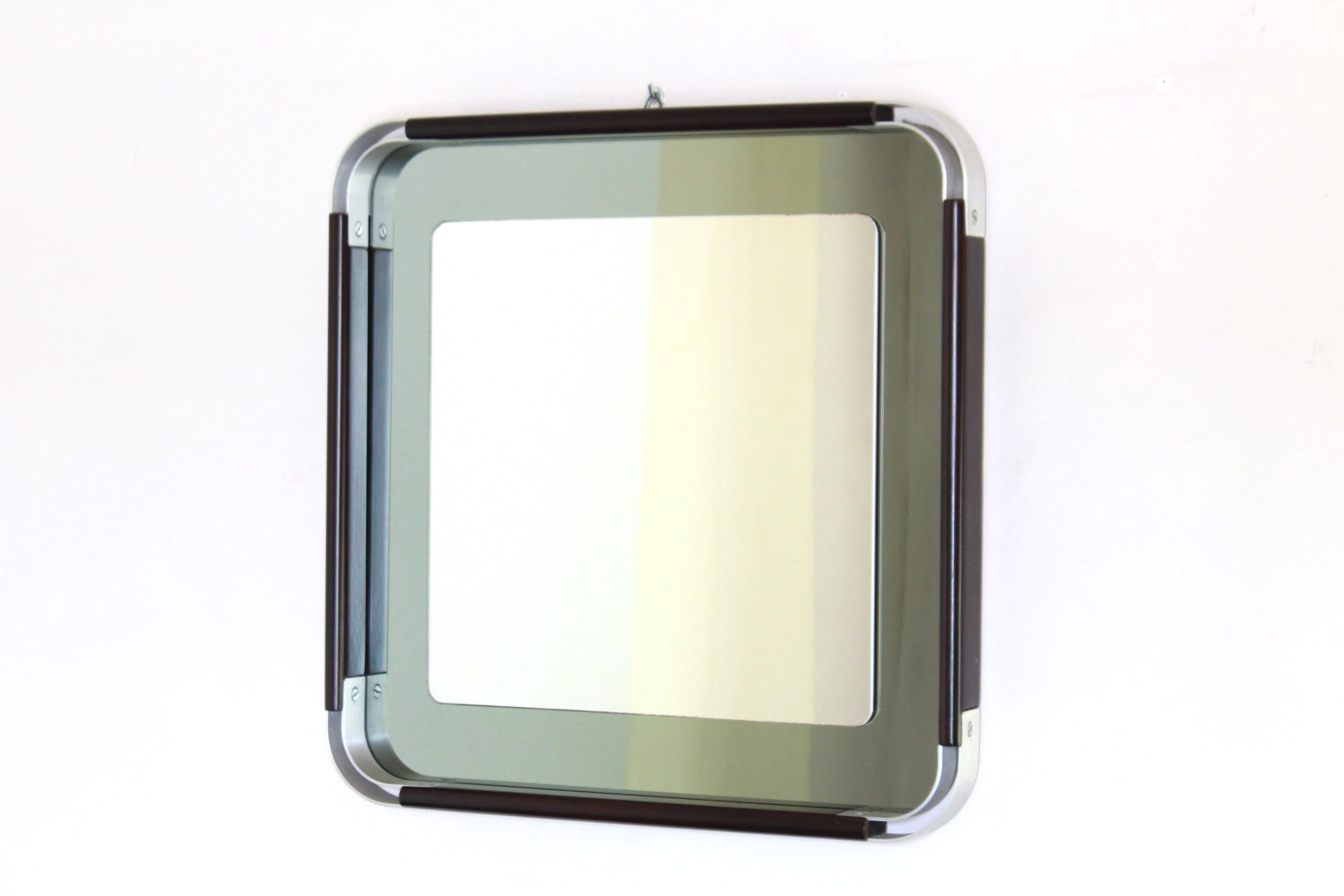 Space Age 1970s italian Vintage Square chromed Mirror in space age style