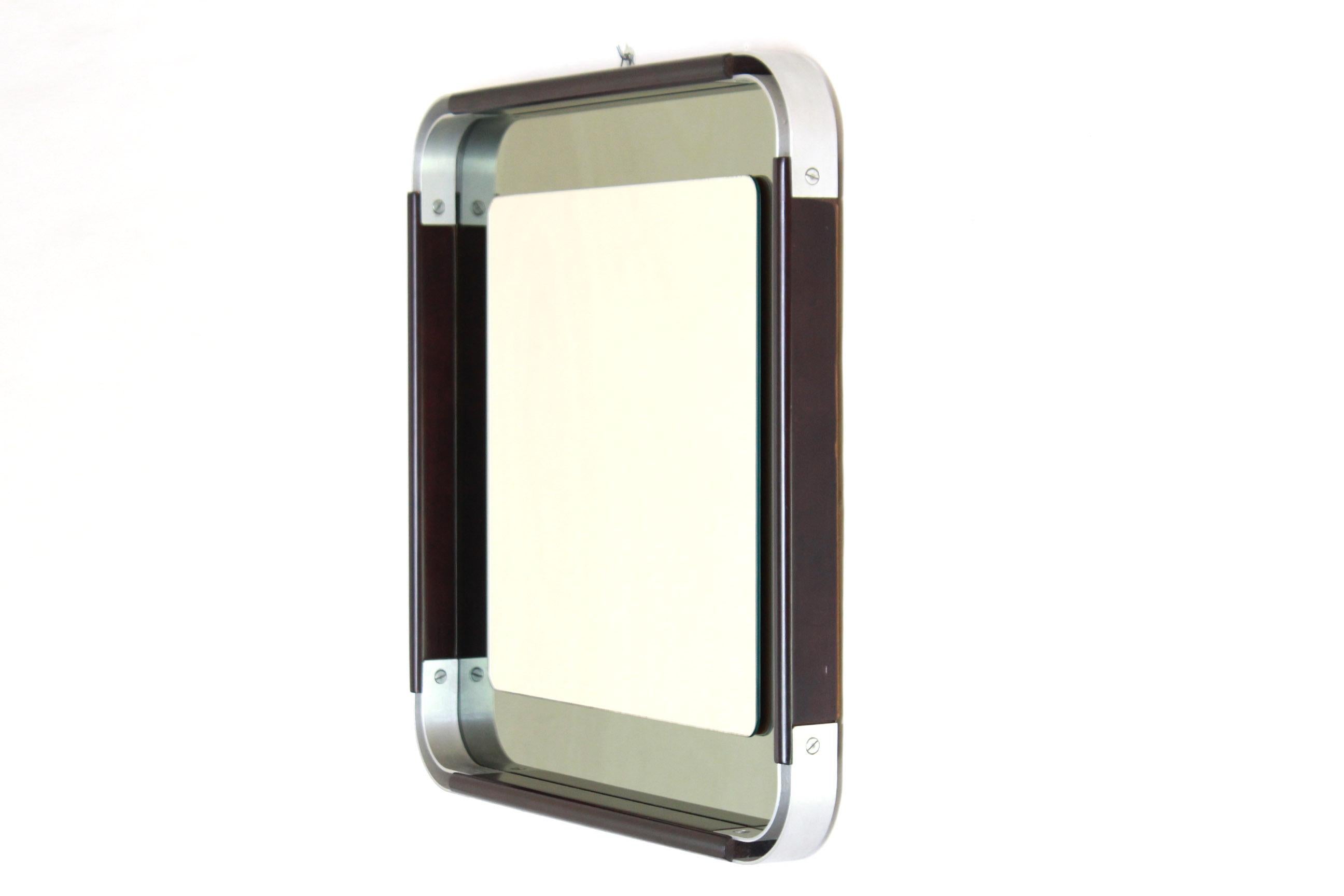 Italian 1970s italian Vintage Square chromed Mirror in space age style