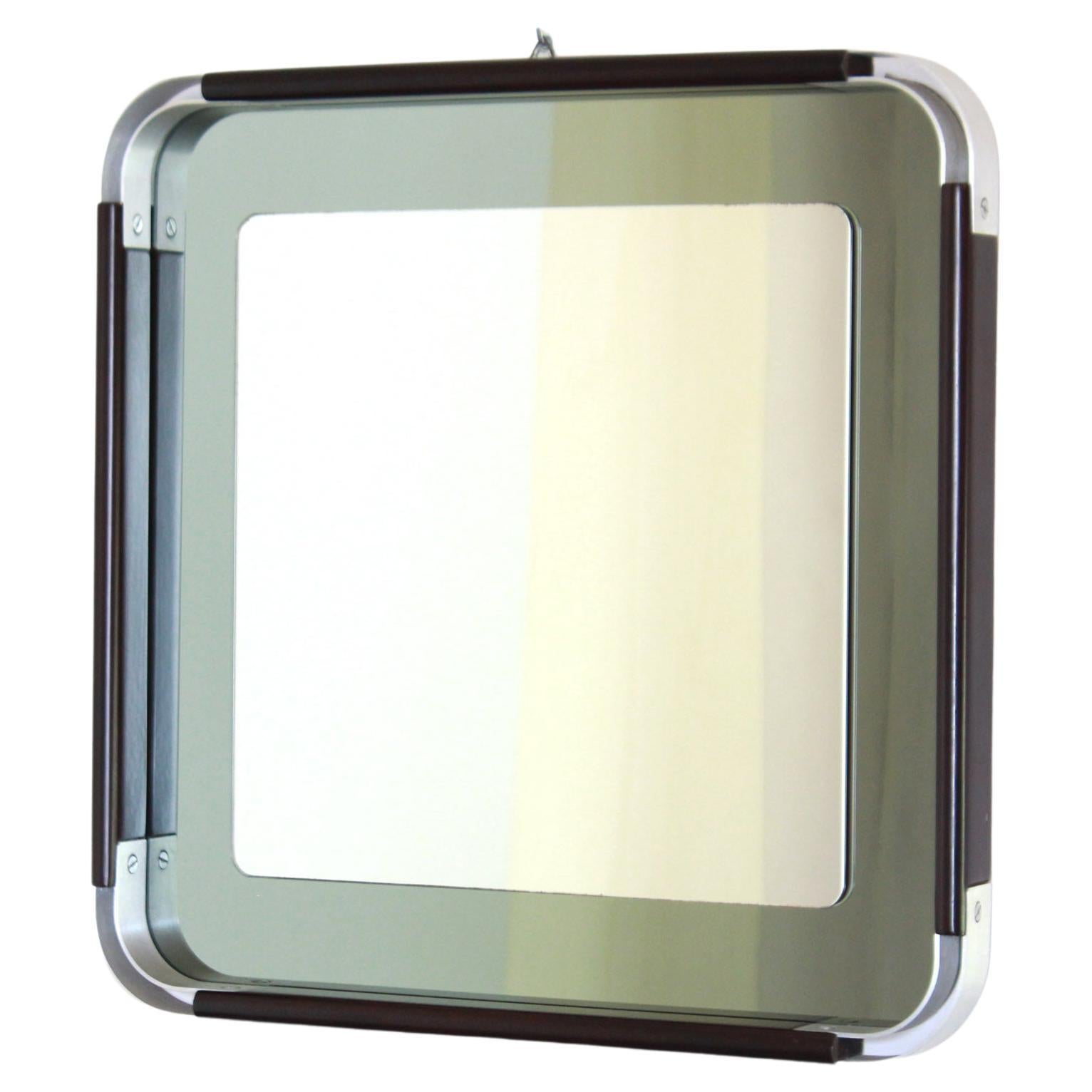 1970s italian Vintage Square chromed Mirror in space age style