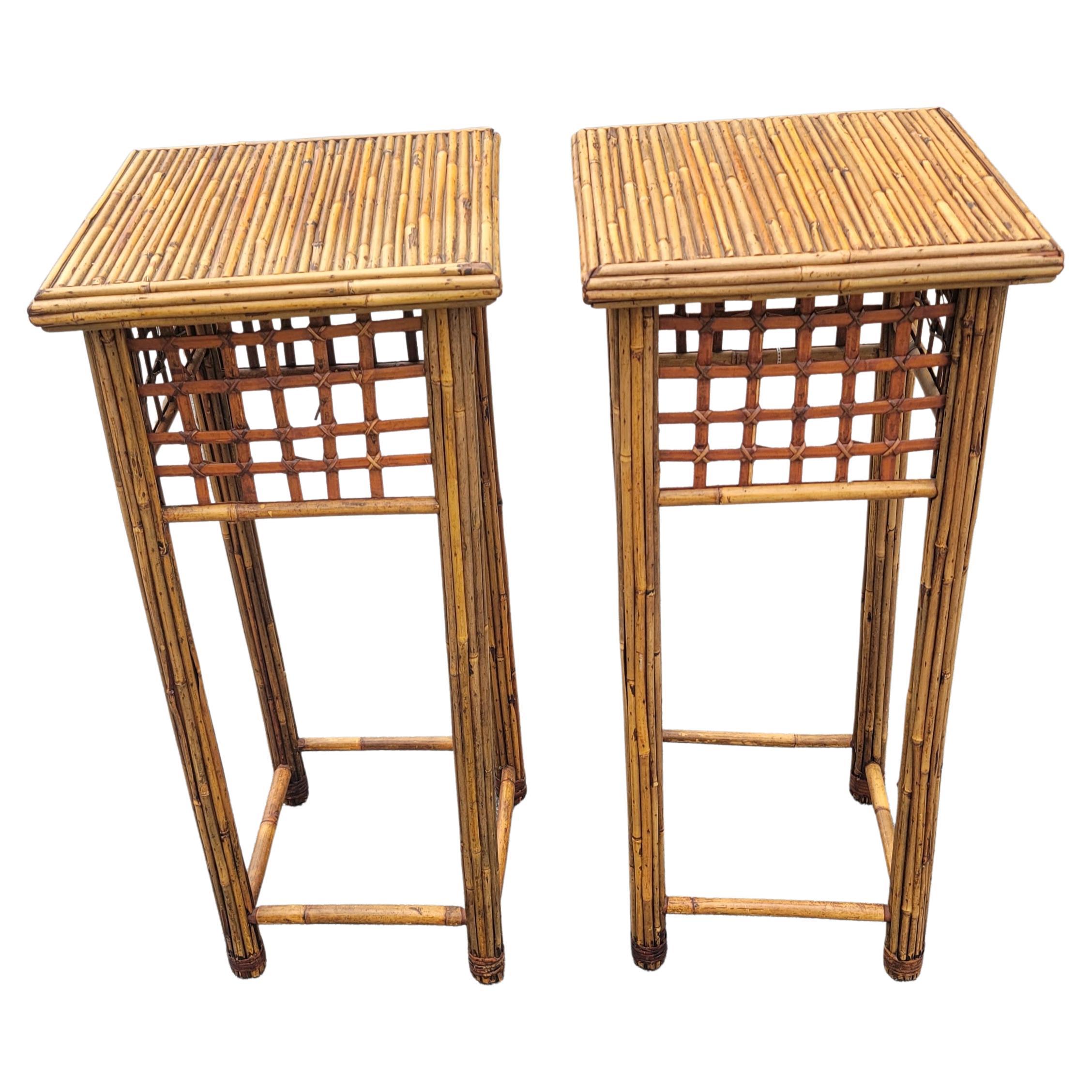 1970s Vintage Stacked Bamboo Pedestals Plant Stands, a Pair In Good Condition In Germantown, MD