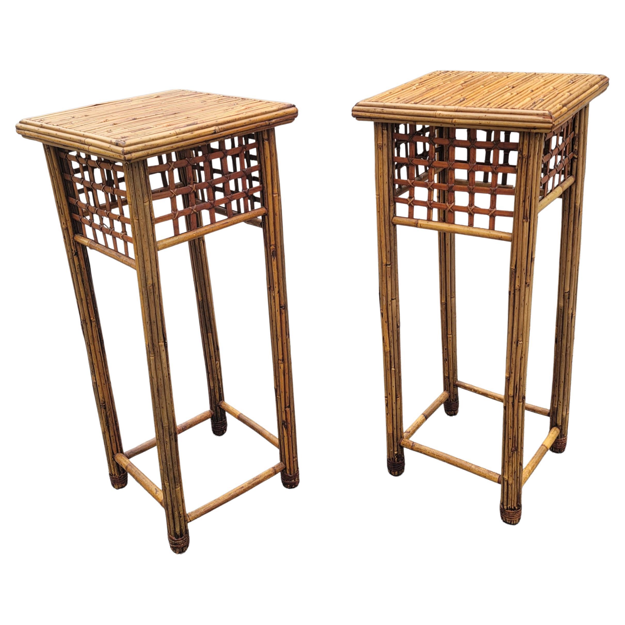 1970s Vintage Stacked Bamboo Pedestals Plant Stands, a Pair 1