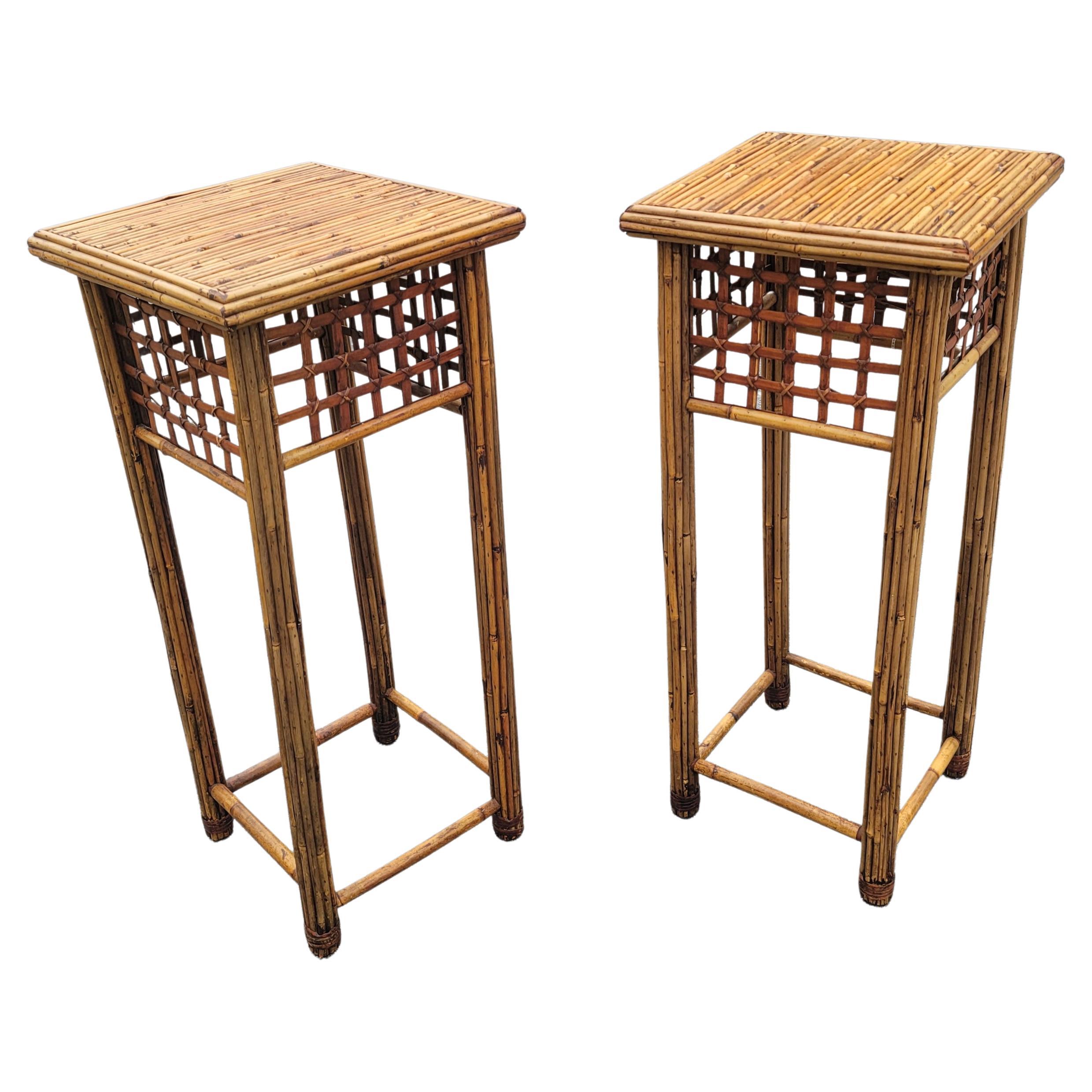 1970s Vintage Stacked Bamboo Pedestals Plant Stands, a Pair 2