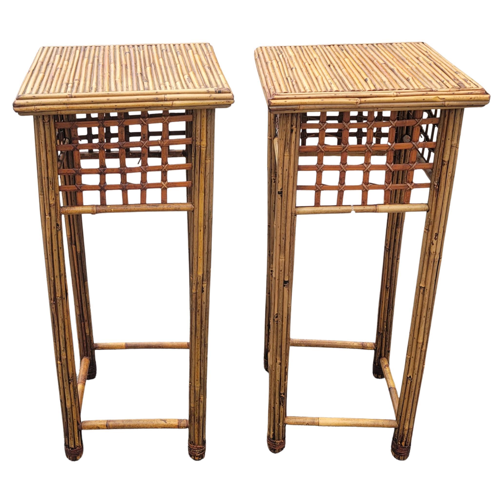 1970s Vintage Stacked Bamboo Pedestals Plant Stands, a Pair